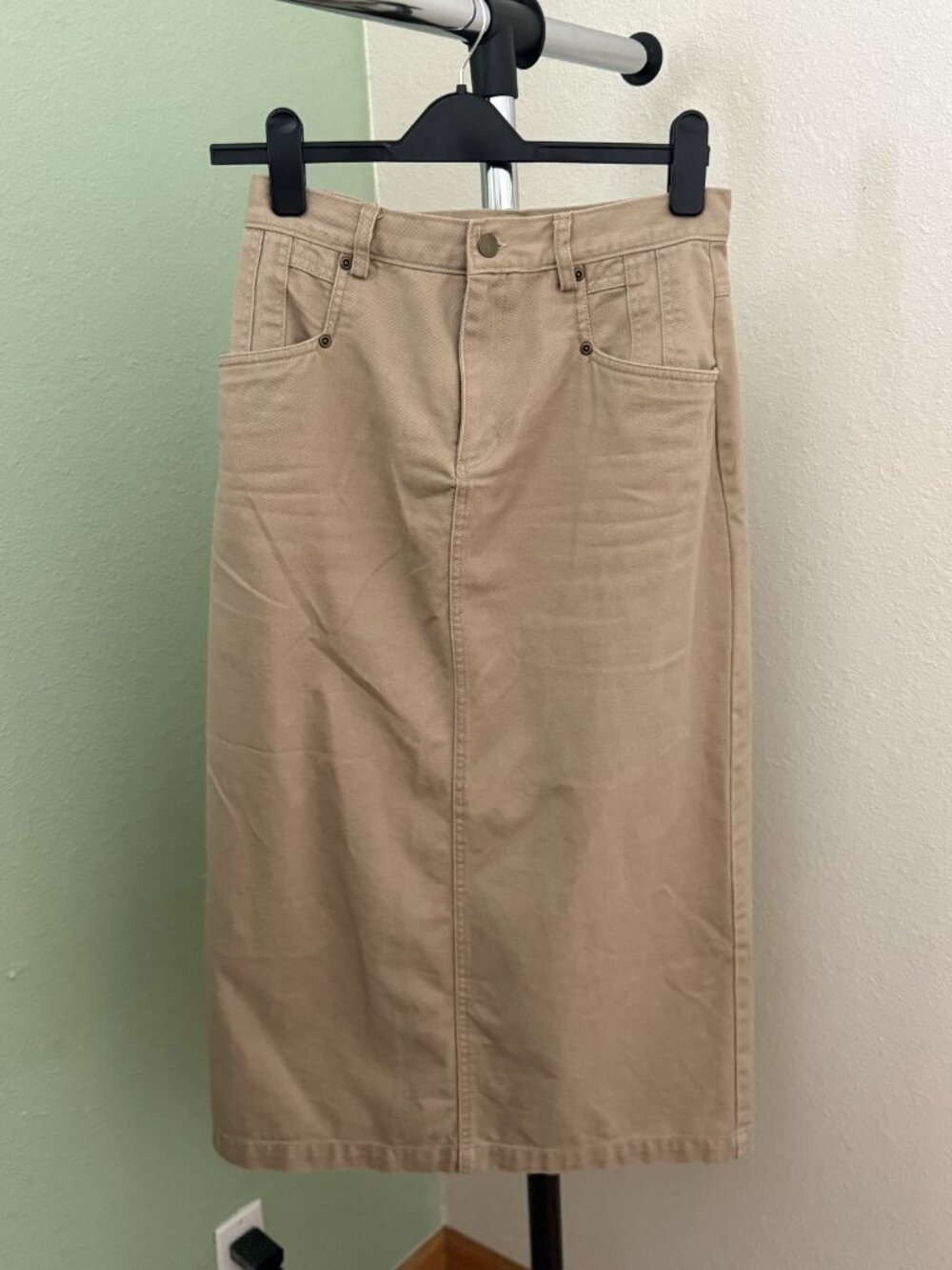 Chadwicks Khaki Midi Skirt 100% Cotton Straight Pencil Womens Size 6 Petite